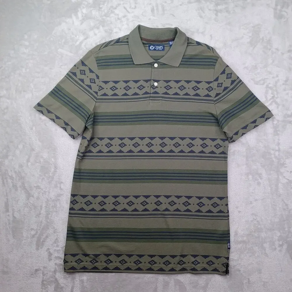 CHAPS Pique Polo Shirt Lot of Two Mens S Blue Green Tropical Tribal Short Sleeve